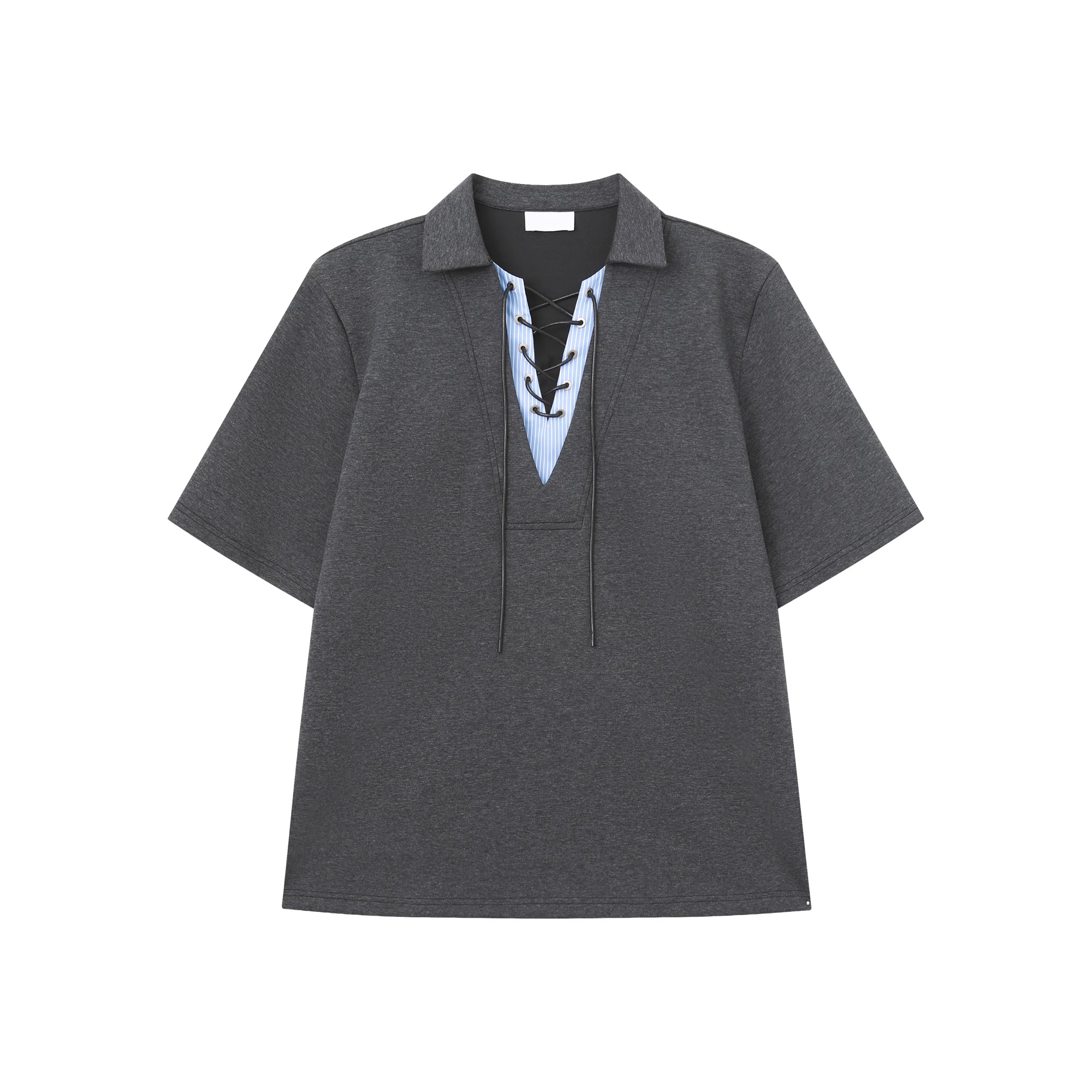 【🔥🛒SNSで話題沸騰中 / 3Color】【COVER:FIT】KOREAN UNIQUE SPLICED TIE V-NECK FAUX TWO-PIECE POLO DG008136