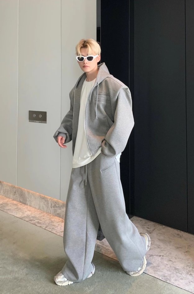 【爆売れ中】UNIQUE LUXURY JACKET SET: PADDED SHOULDER HOODIE + STRAIGHT PANTS DG008134