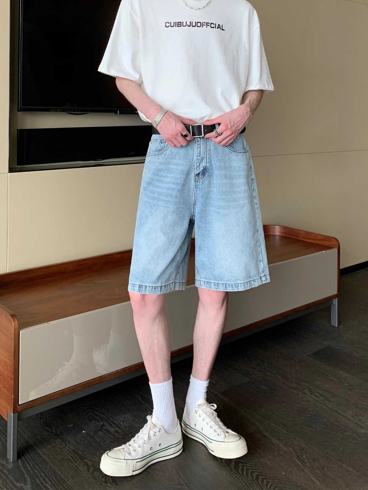 【アンダーグラウンドヴィンテージ】MEN'S VINTAGE DENIM SHORTS: SLIMMING STRAIGHT 5-POINT MID-LENGTH DG0081311