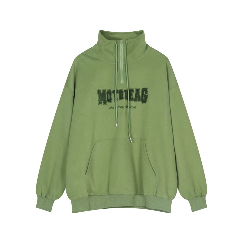 【韓国芸能人着用モデル / 3Color】HALF-ZIP HIGH NECK LETTER HOODIE KOREAN LOOSE DG008133