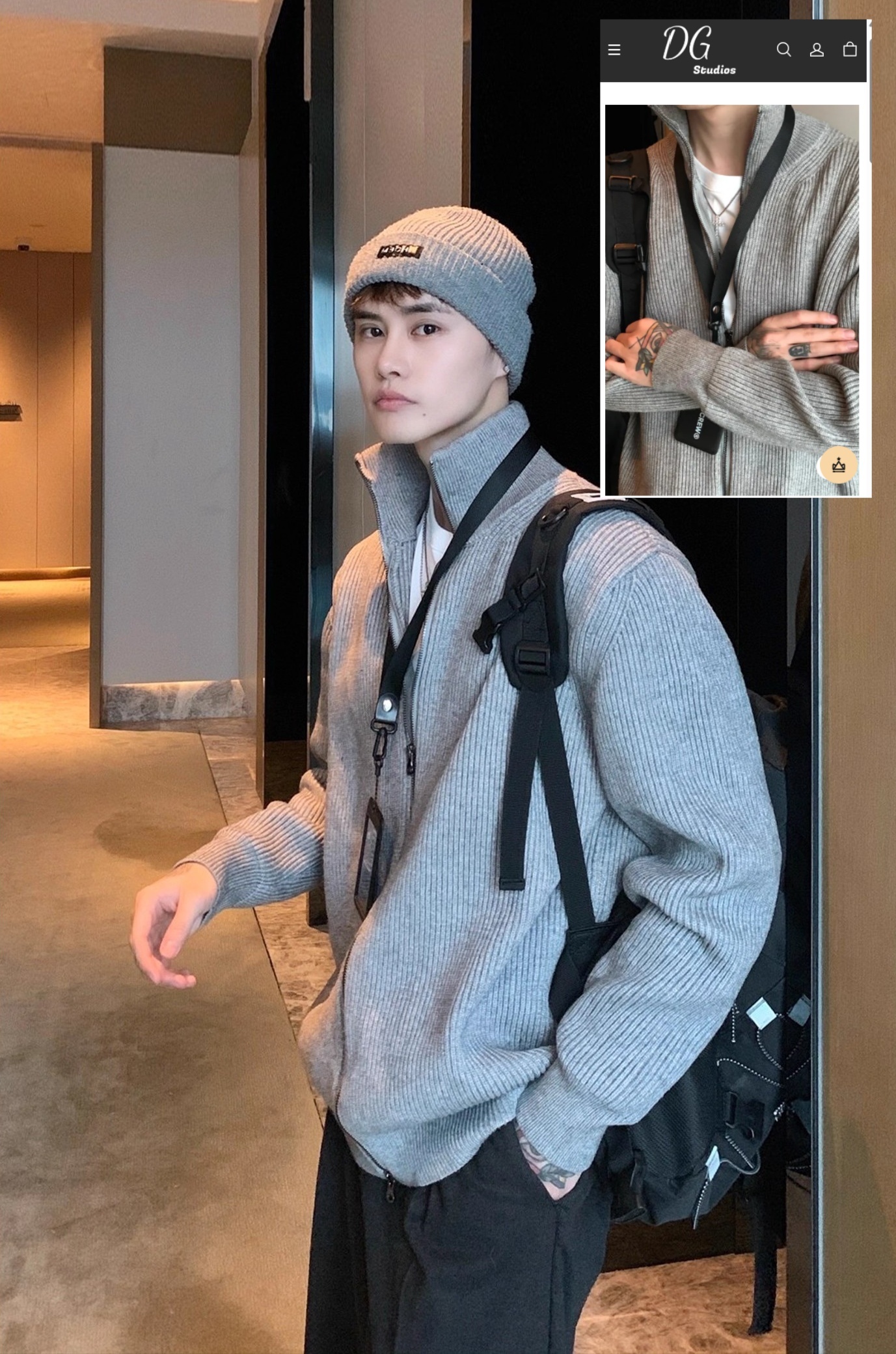 【あきにんき / 2Color】STAND COLLAR ZIP KNIT CARDIGAN MENS KOREAN LOOSE THICK DG008132