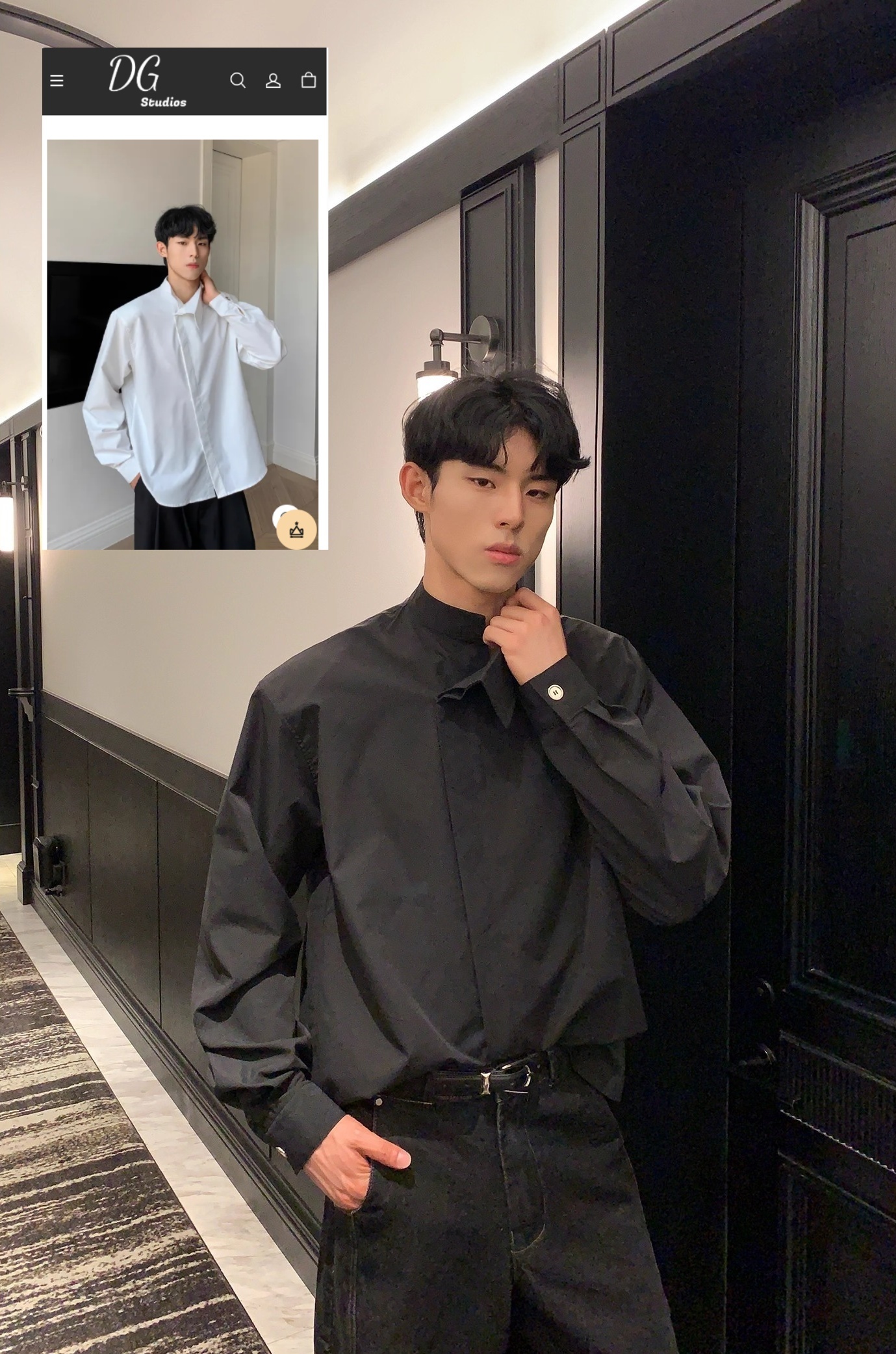 【🔥🛒購入率 No.1 / 2Color】【COVER:FIT】IRREGULAR COLLAR PADDED SHOULDER BUTTON SHIRT LONG SLEEVE DG008135