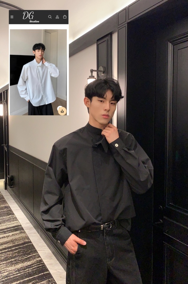 【🔥🛒購入率 No.1 / 2Color】【COVER:FIT】IRREGULAR COLLAR PADDED SHOULDER BUTTON SHIRT LONG SLEEVE DG008135