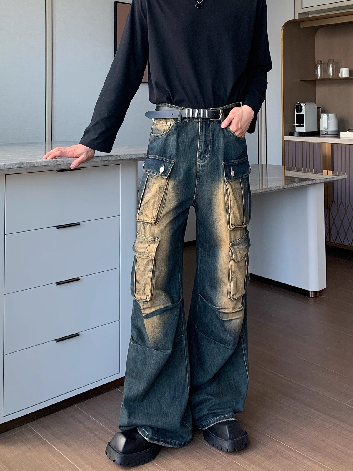 【デザイン感】MULTI-POCKET CARGO JEANS STRAIGHT FIT DG008161