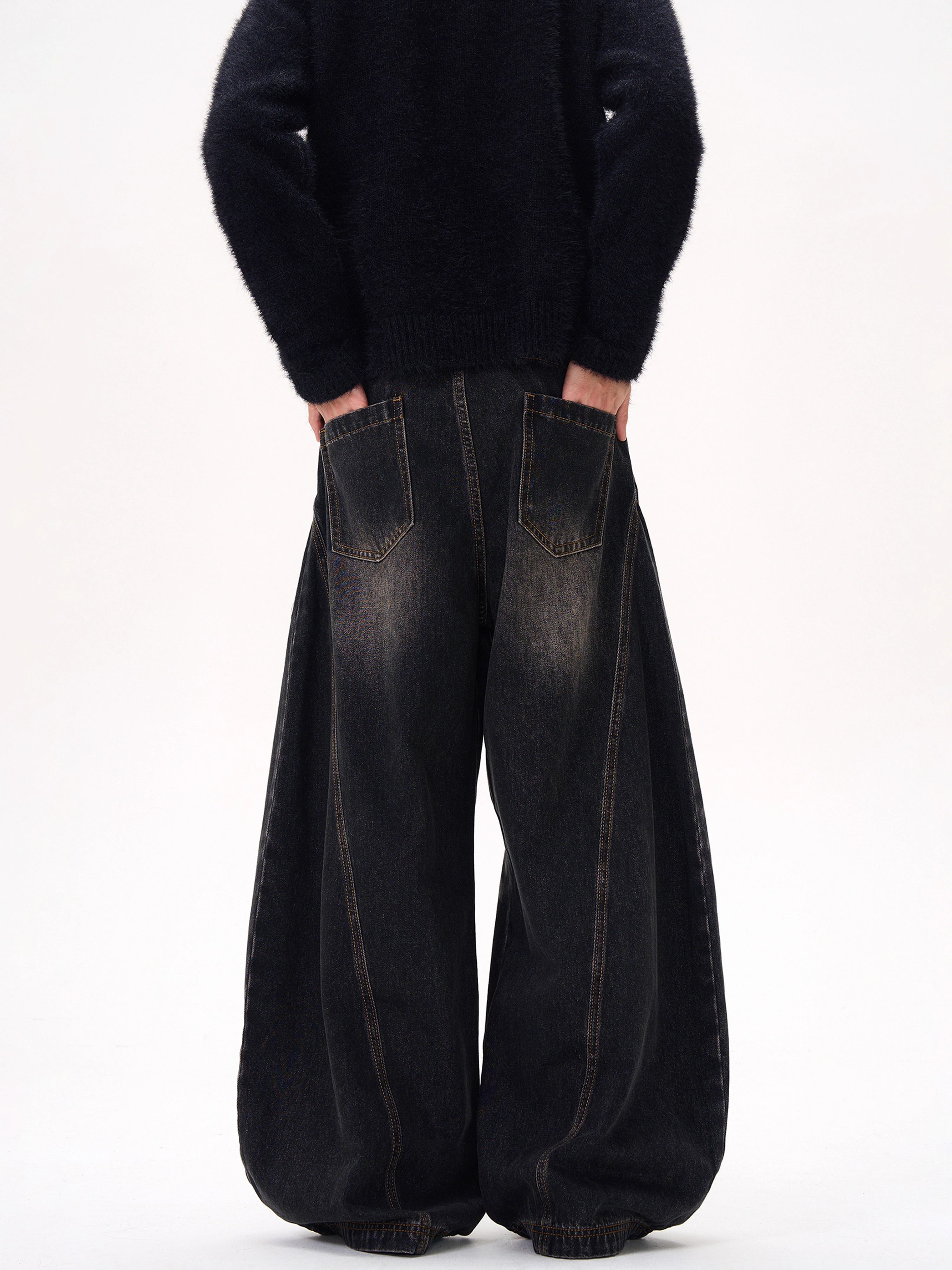 【😎保存数 No.1/UNISEX】 VINTAGE BLACK TAPERED JEANS DG008191