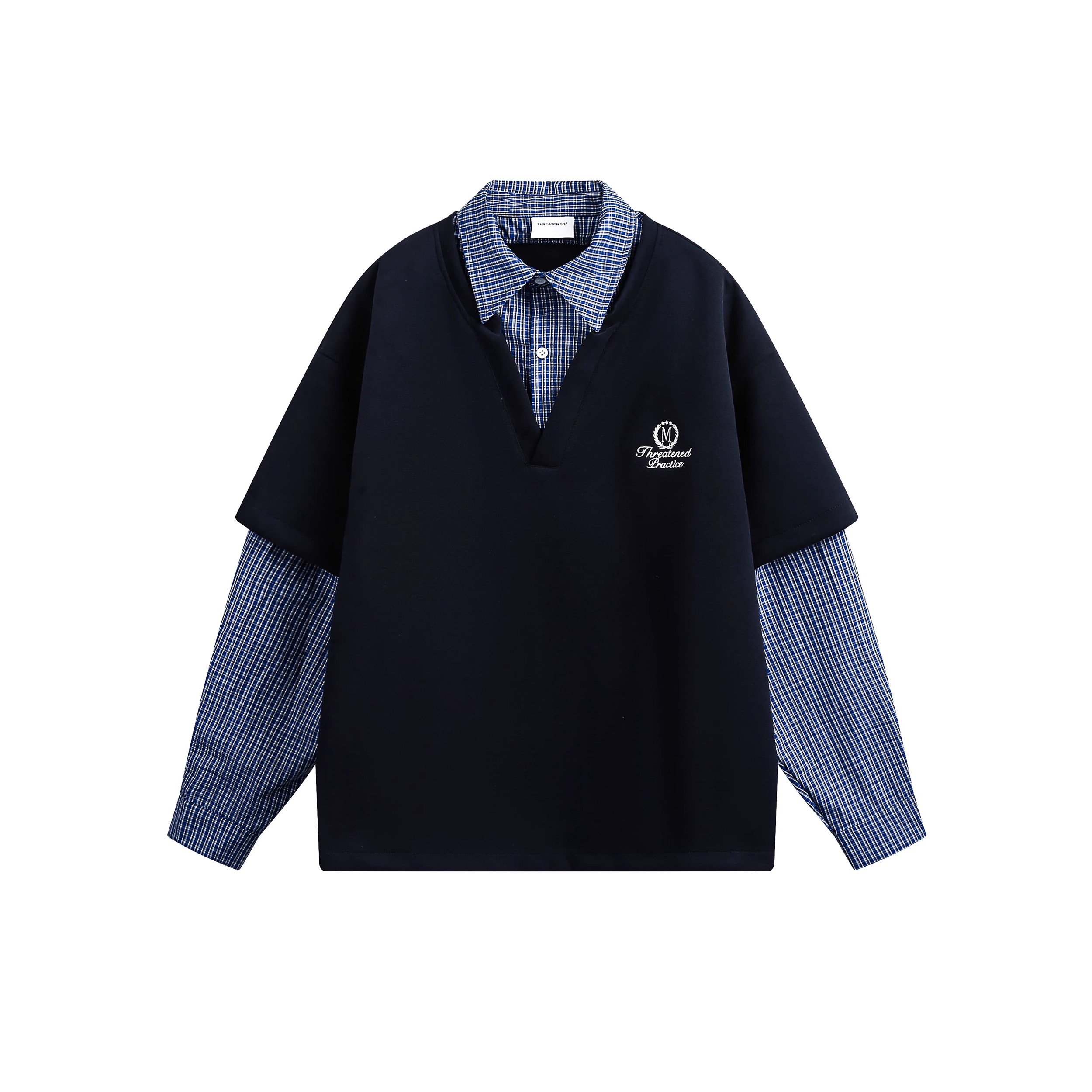 VINTAGE PLAID PANELED FAUX LAYERED HOODIE, UNISEX DG008235