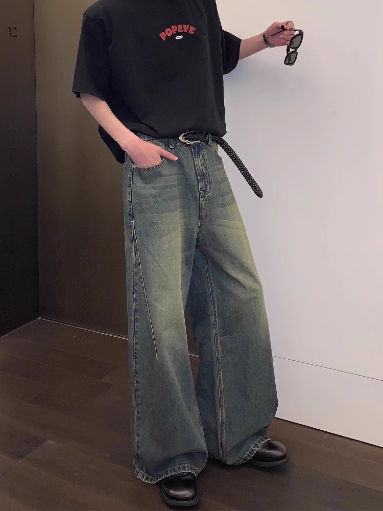 【🔥🛒今だけ限定価格/ 4Color】VINTAGE WASHED DENIM JEANS UNISEX STRAIGHT WIDE-LEG PANTS DG008137
