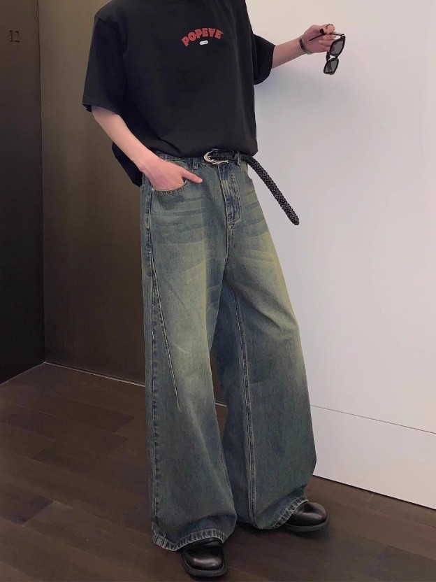【🔥🛒今だけ限定価格/ 4Color】VINTAGE WASHED DENIM JEANS UNISEX STRAIGHT WIDE-LEG PANTS DG008137