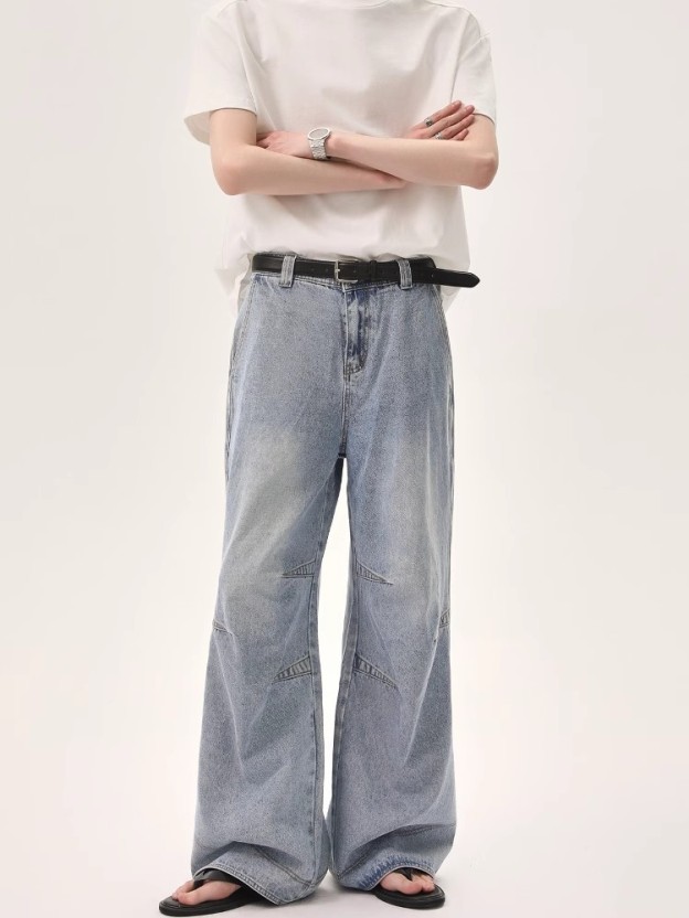 【アンダーグラウンド💥🏷️/ 5Color】UNISEX VINTAGE WASHED DENIM: STRAIGHT & WIDE-LEG PANTS DG008138