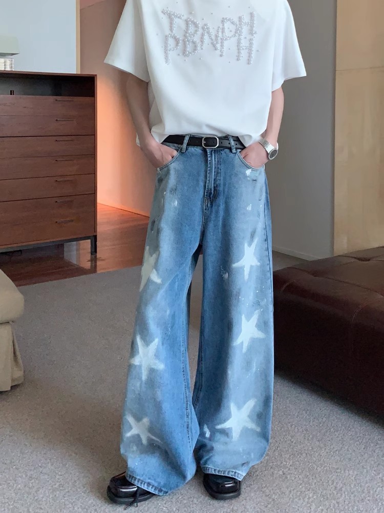 【セレブレーションモデル ✨🌟】ORIGINAL VINTAGE DENIM JEANS: PAINT GRAFFITI STAR STRAIGHT LOOSE DG0081313