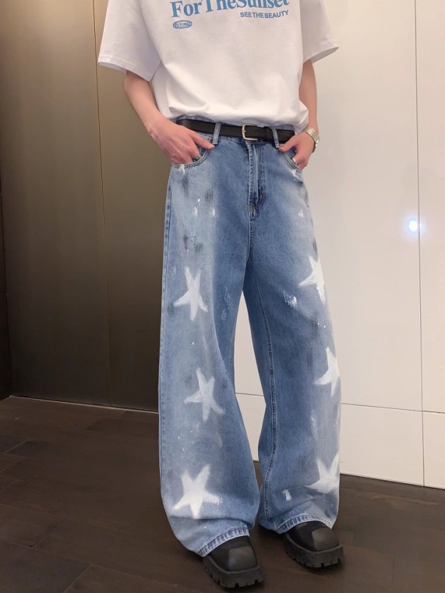 【セレブレーションモデル ✨🌟】ORIGINAL VINTAGE DENIM JEANS: PAINT GRAFFITI STAR STRAIGHT LOOSE DG0081313