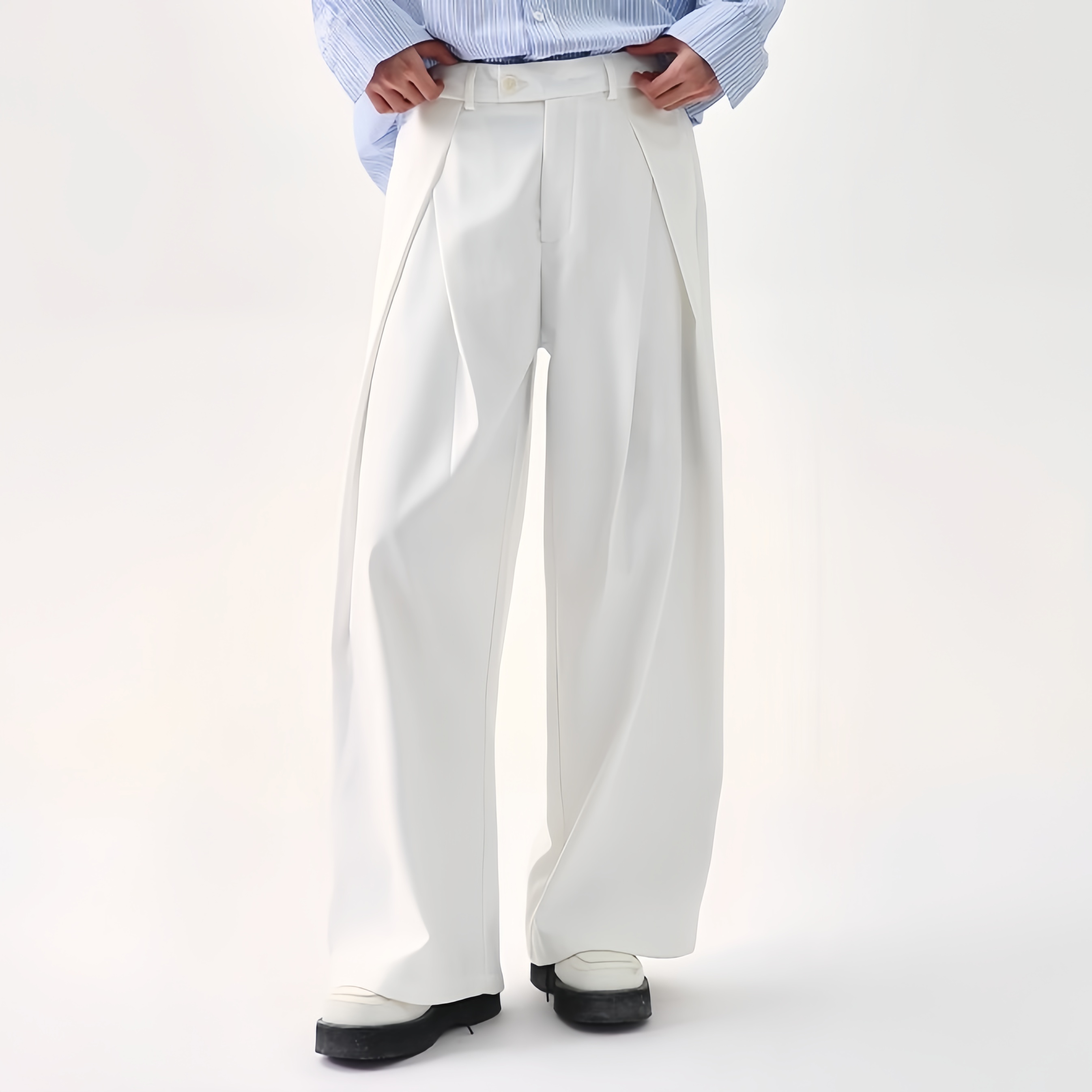 【数量限定価格🔥】CASUAL SOLID DESIGNER PLEATED STRAIGHT TROUSERS DG008142