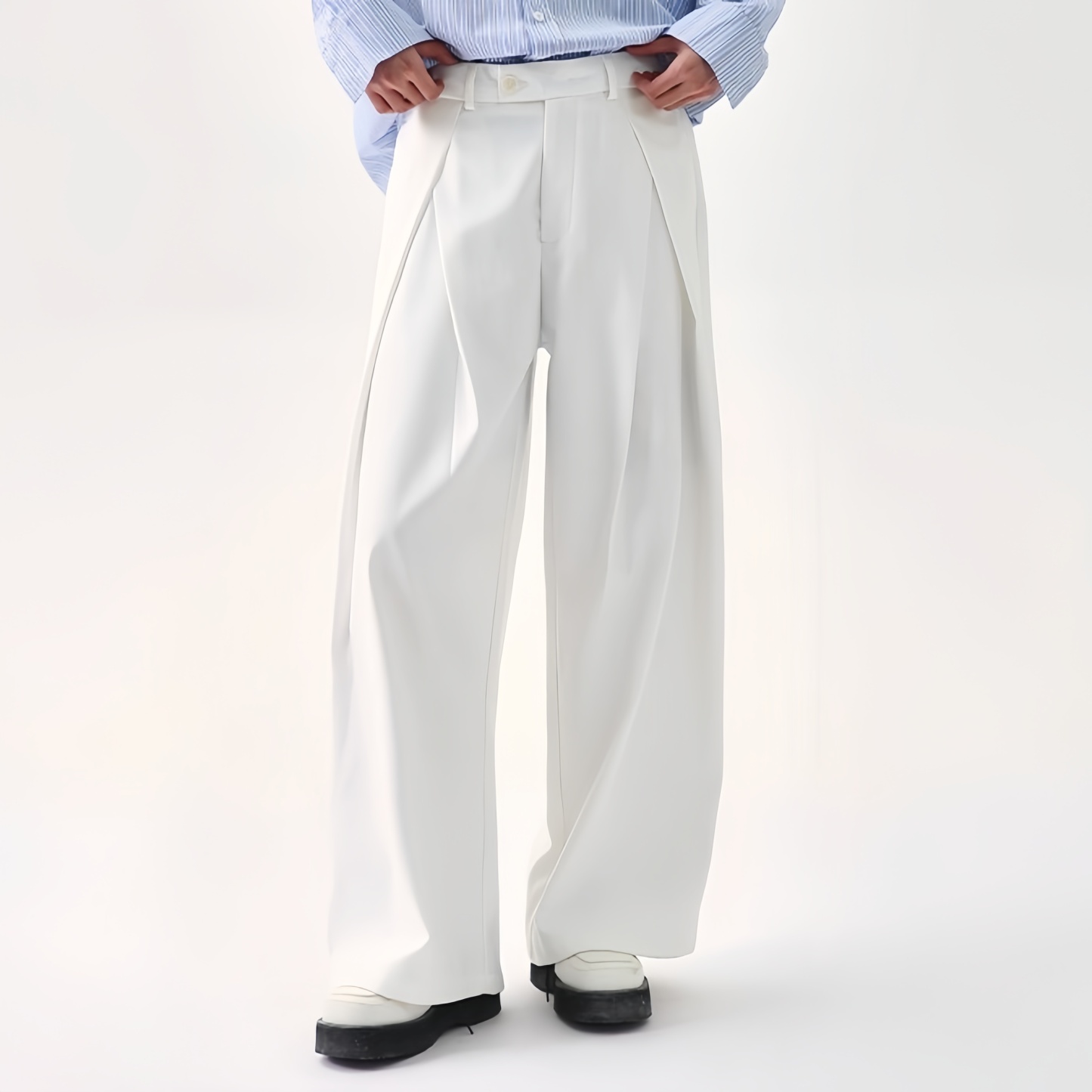 【数量限定価格🔥】CASUAL SOLID DESIGNER PLEATED STRAIGHT TROUSERS DG008142