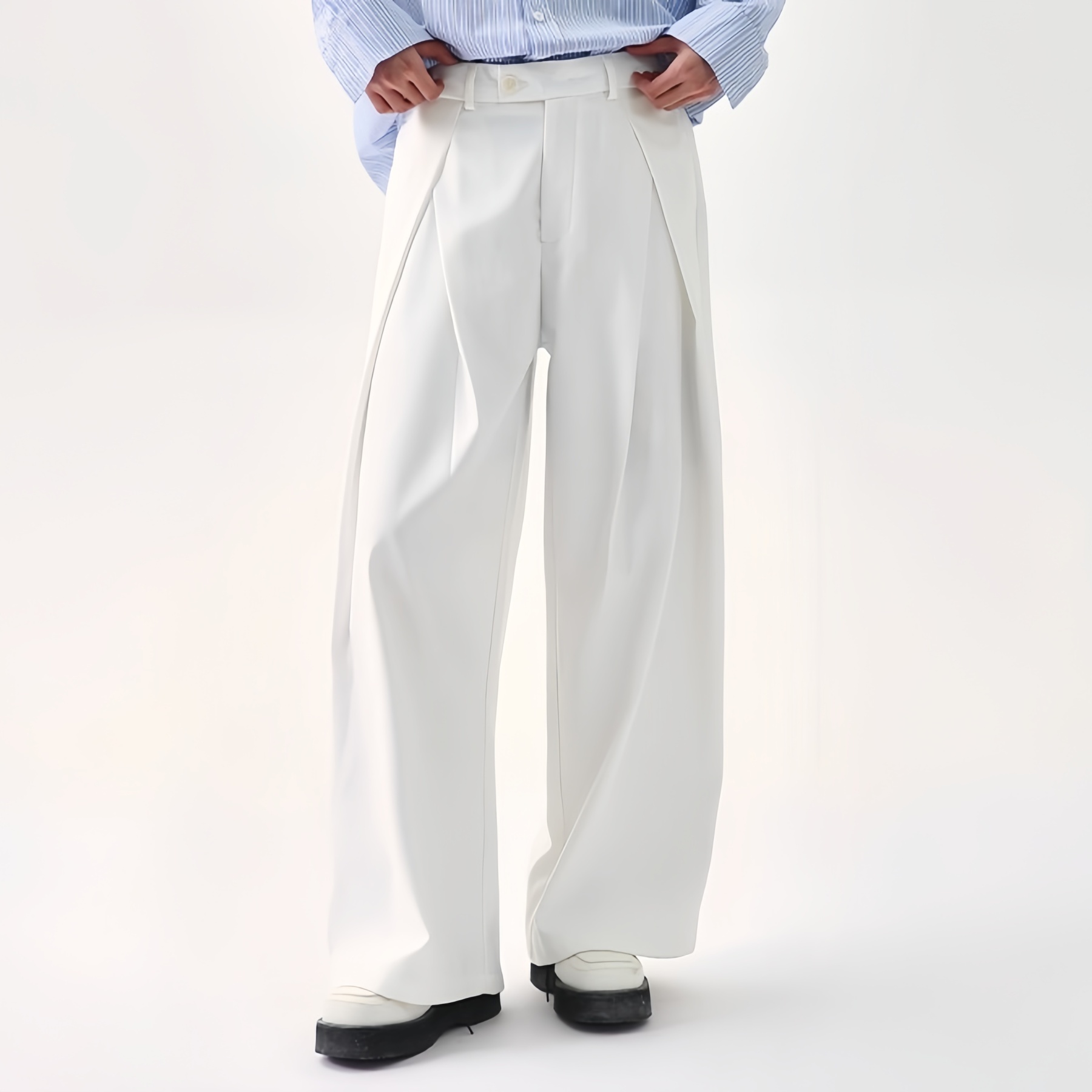 【数量限定価格🔥】CASUAL SOLID DESIGNER PLEATED STRAIGHT TROUSERS DG008142