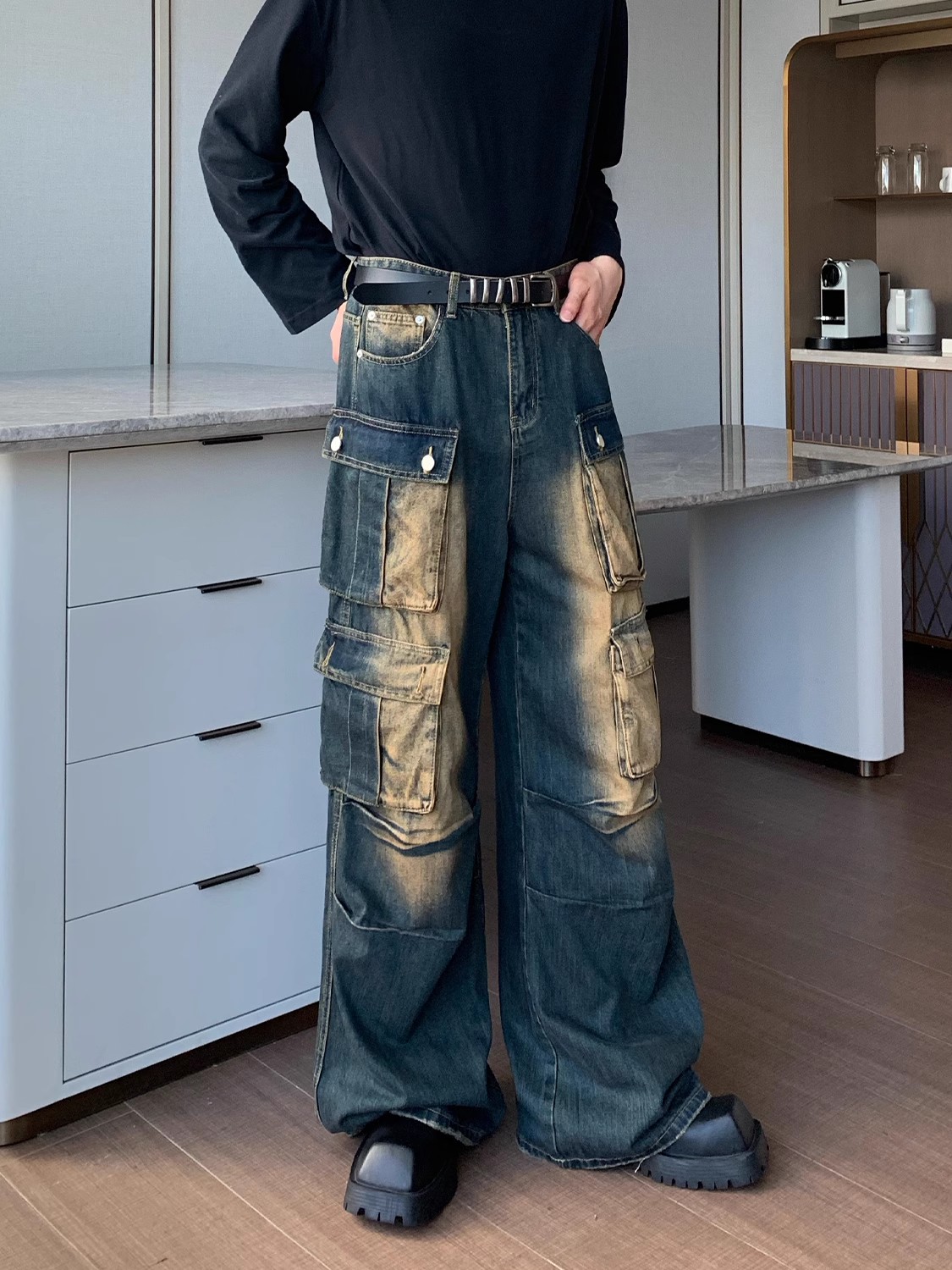 【デザイン感】MULTI-POCKET CARGO JEANS STRAIGHT FIT DG008161