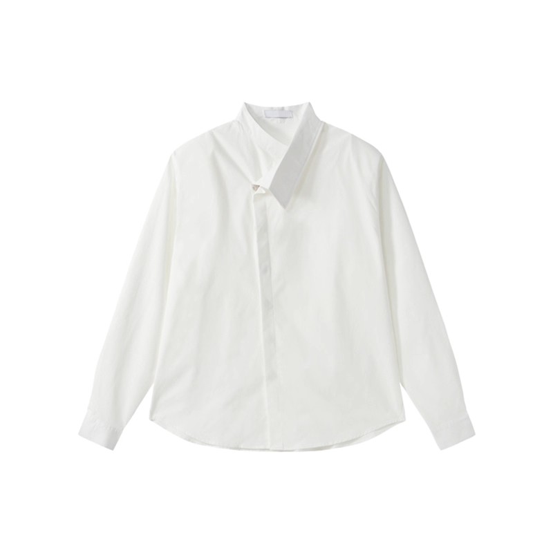 【🔥🛒購入率 No.1 / 2Color】【COVER:FIT】IRREGULAR COLLAR PADDED SHOULDER BUTTON SHIRT LONG SLEEVE DG008135