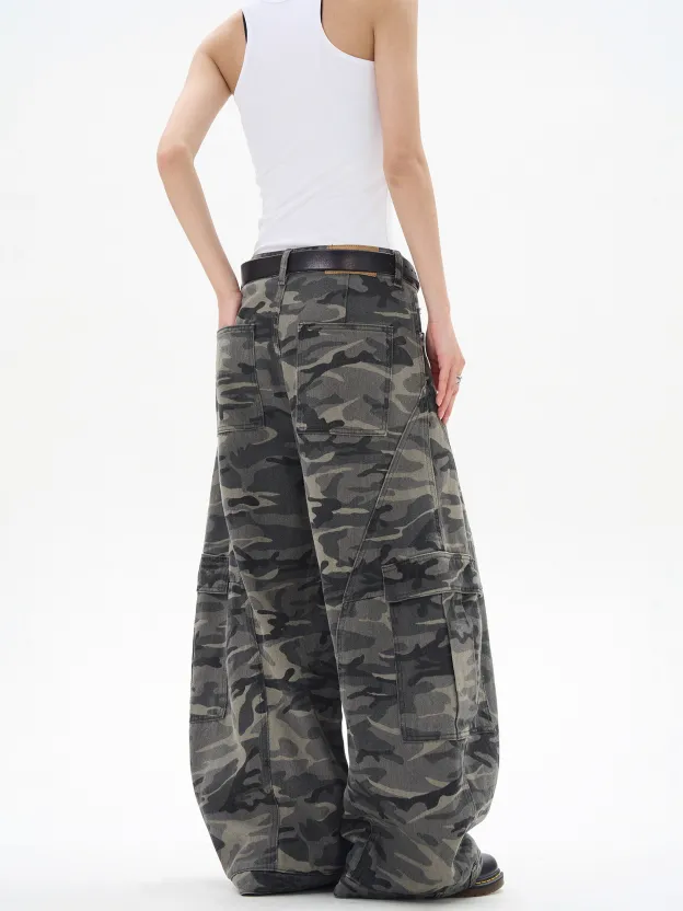 VINTAGE CAMOUFLAGE WIDE-LEG CARGO PANTS, UNISEX DG008232