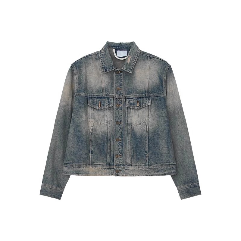 【爆売れ中🧥👖】VINTAGE WASHED DENIM SET: LOOSE PADDED JACKET & STRAIGHT PANTS DG0081312