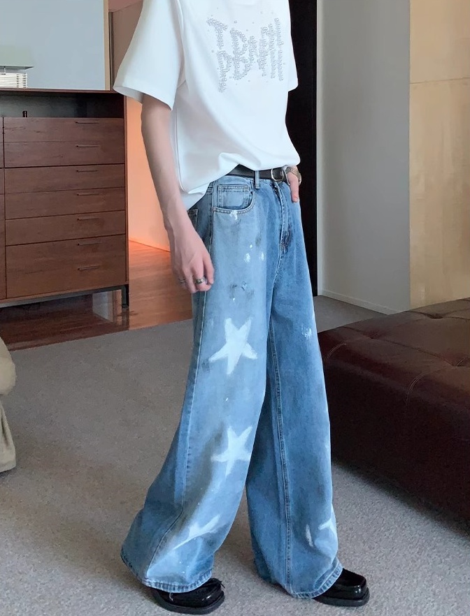 【セレブレーションモデル ✨🌟】ORIGINAL VINTAGE DENIM JEANS: PAINT GRAFFITI STAR STRAIGHT LOOSE DG0081313