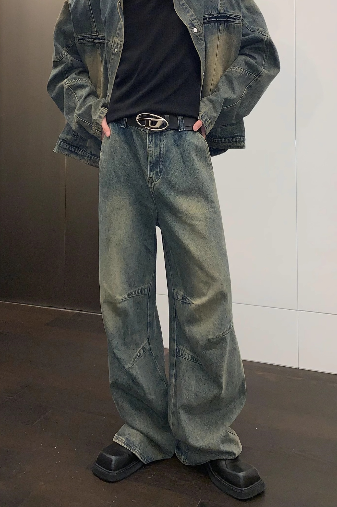 【アンダーグラウンド💥🏷️/ 5Color】UNISEX VINTAGE WASHED DENIM: STRAIGHT & WIDE-LEG PANTS DG008138