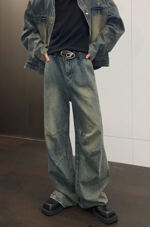 【アンダーグラウンド💥🏷️/ 5Color】UNISEX VINTAGE WASHED DENIM: STRAIGHT & WIDE-LEG PANTS DG008138