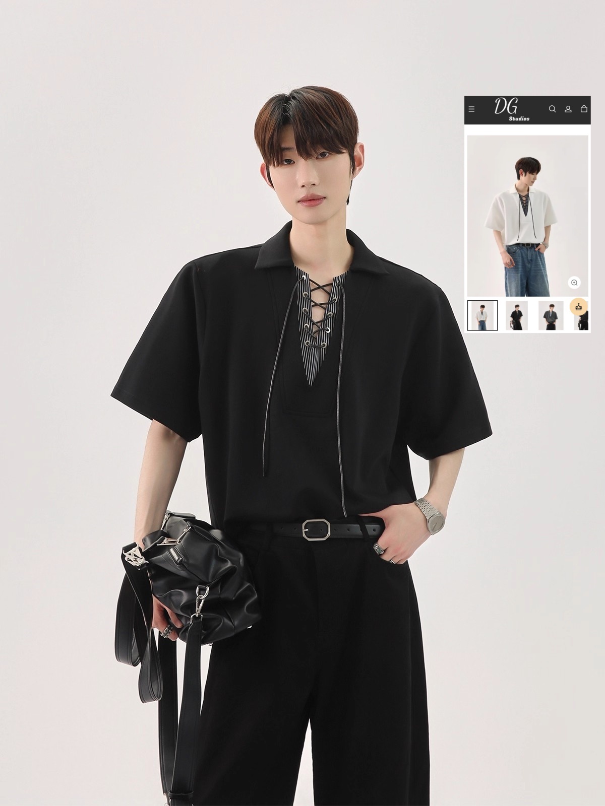 【🔥🛒SNSで話題沸騰中 / 3Color】【COVER:FIT】KOREAN UNIQUE SPLICED TIE V-NECK FAUX TWO-PIECE POLO DG008136