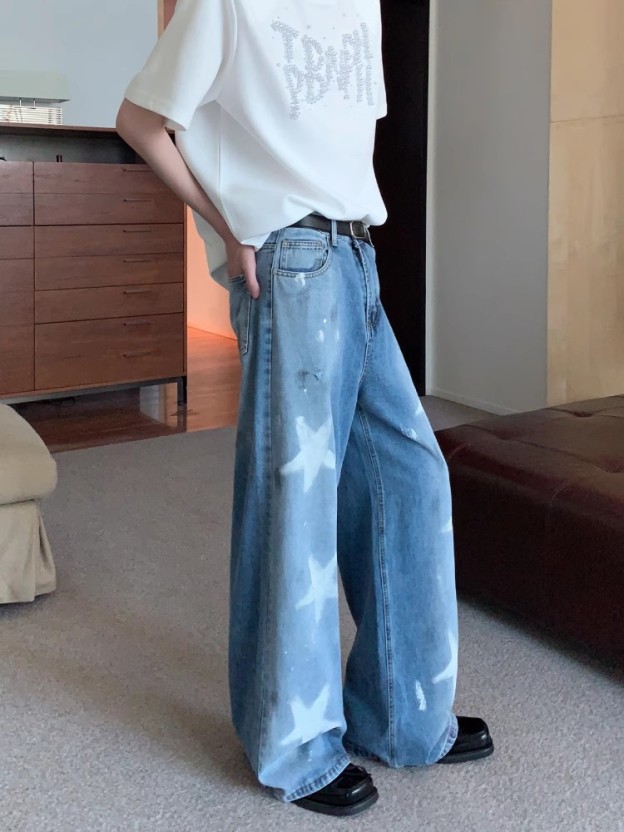 【セレブレーションモデル ✨🌟】ORIGINAL VINTAGE DENIM JEANS: PAINT GRAFFITI STAR STRAIGHT LOOSE DG0081313