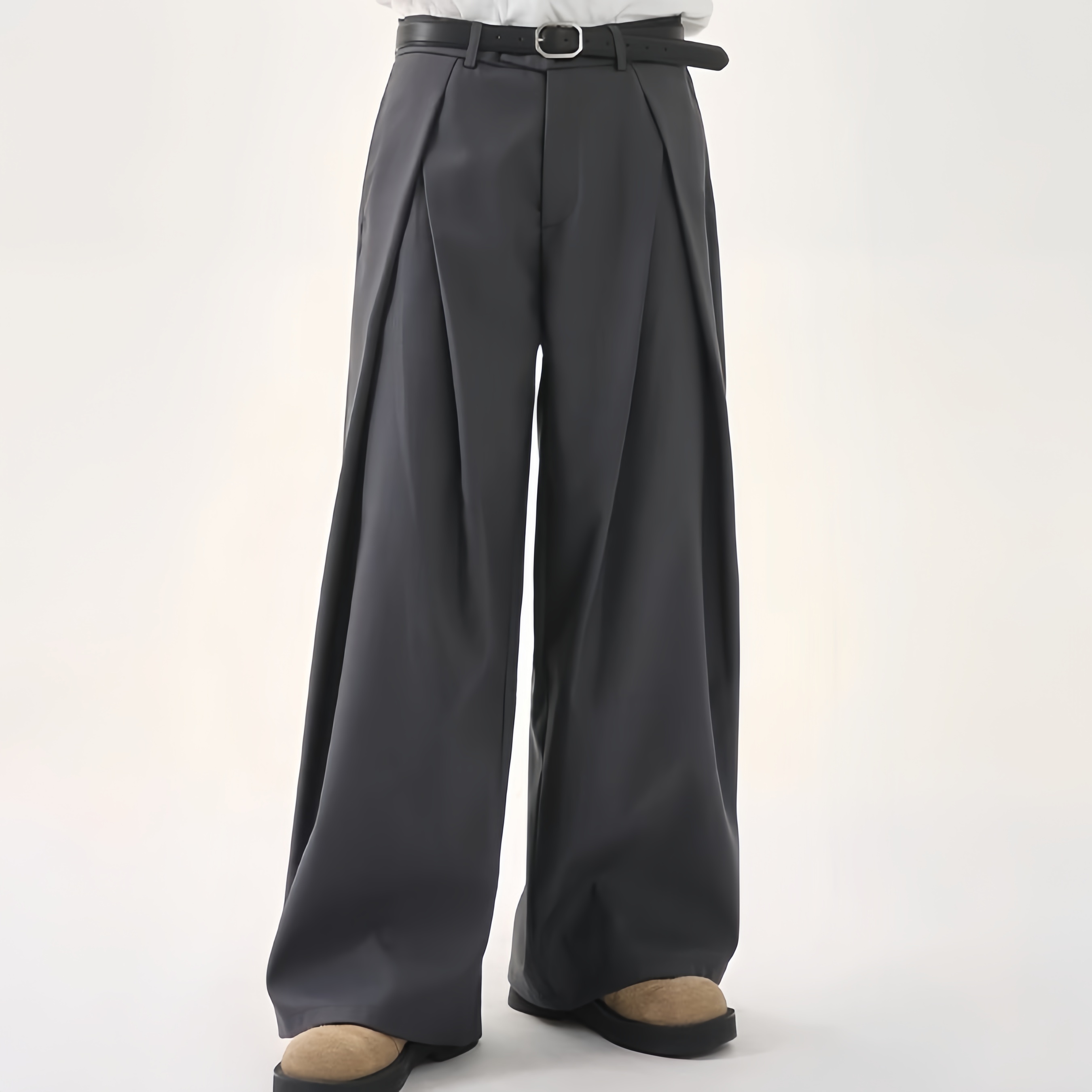 【数量限定価格🔥】CASUAL SOLID DESIGNER PLEATED STRAIGHT TROUSERS DG008142