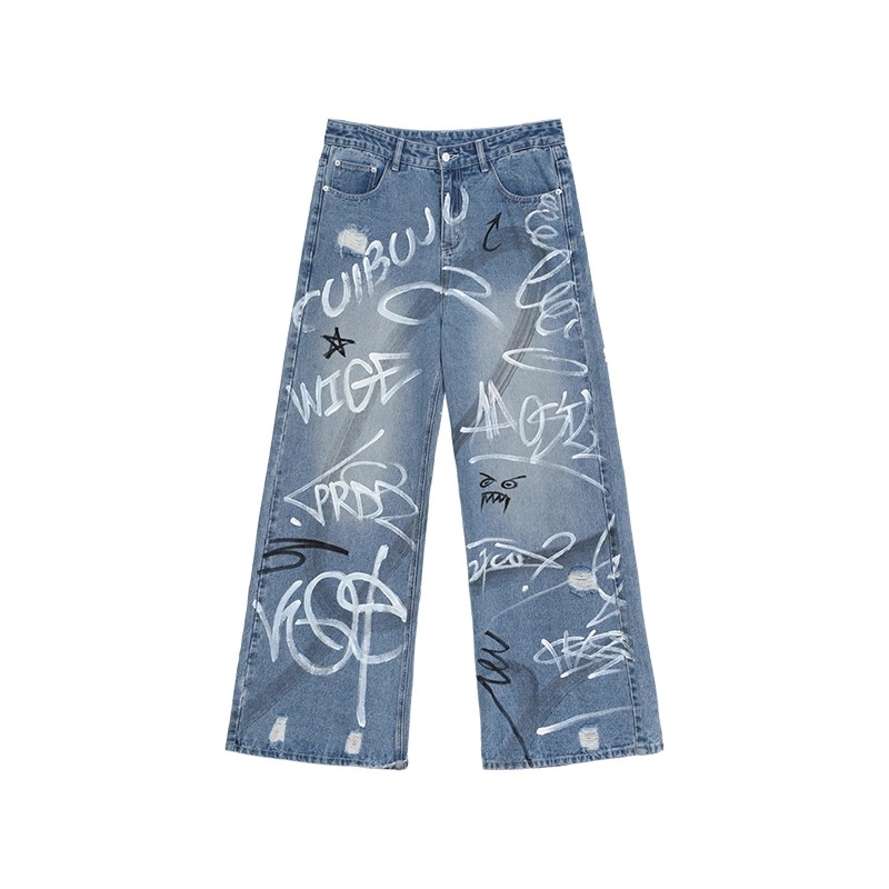 【😎オリジナルデザイン】 FUN GRAFFITI JEANS 😎EDGY STREET STYLE DG008162