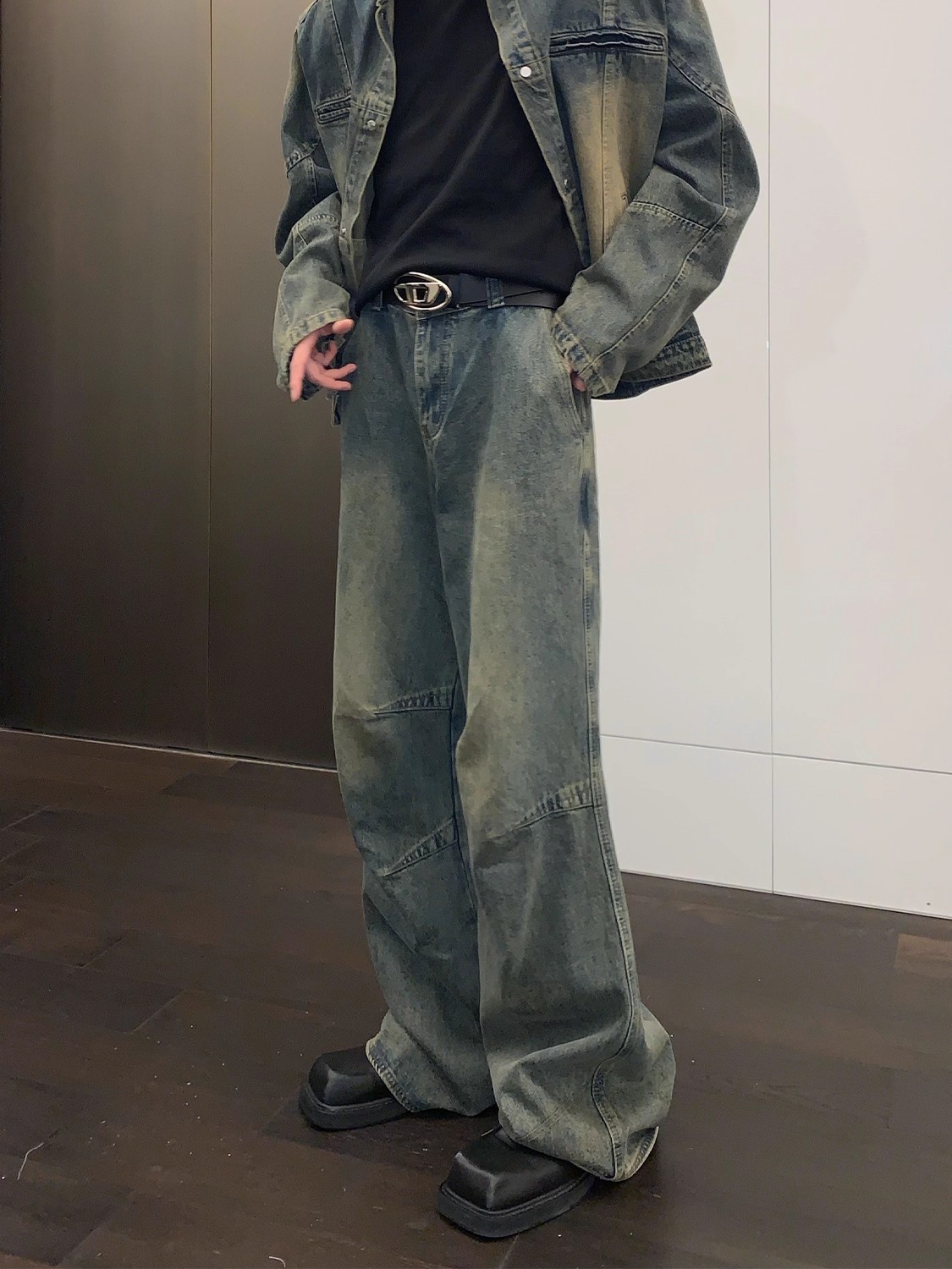 【アンダーグラウンド💥🏷️/ 5Color】UNISEX VINTAGE WASHED DENIM: STRAIGHT & WIDE-LEG PANTS DG008138