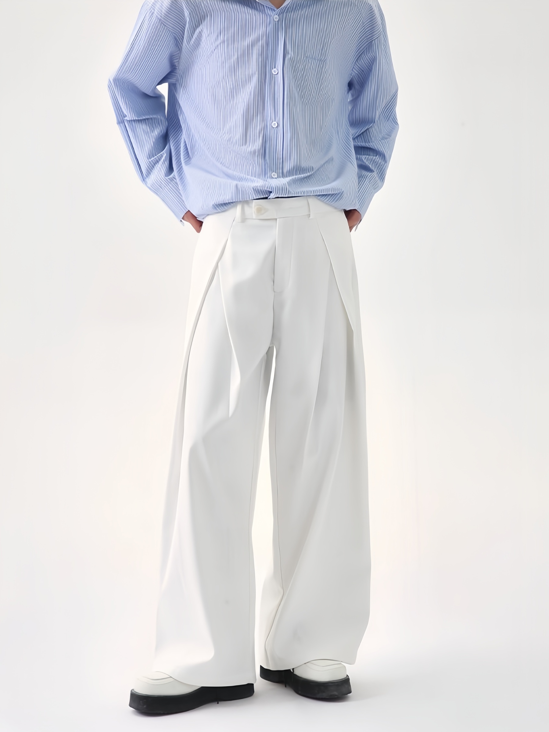 【数量限定価格🔥】CASUAL SOLID DESIGNER PLEATED STRAIGHT TROUSERS DG008142