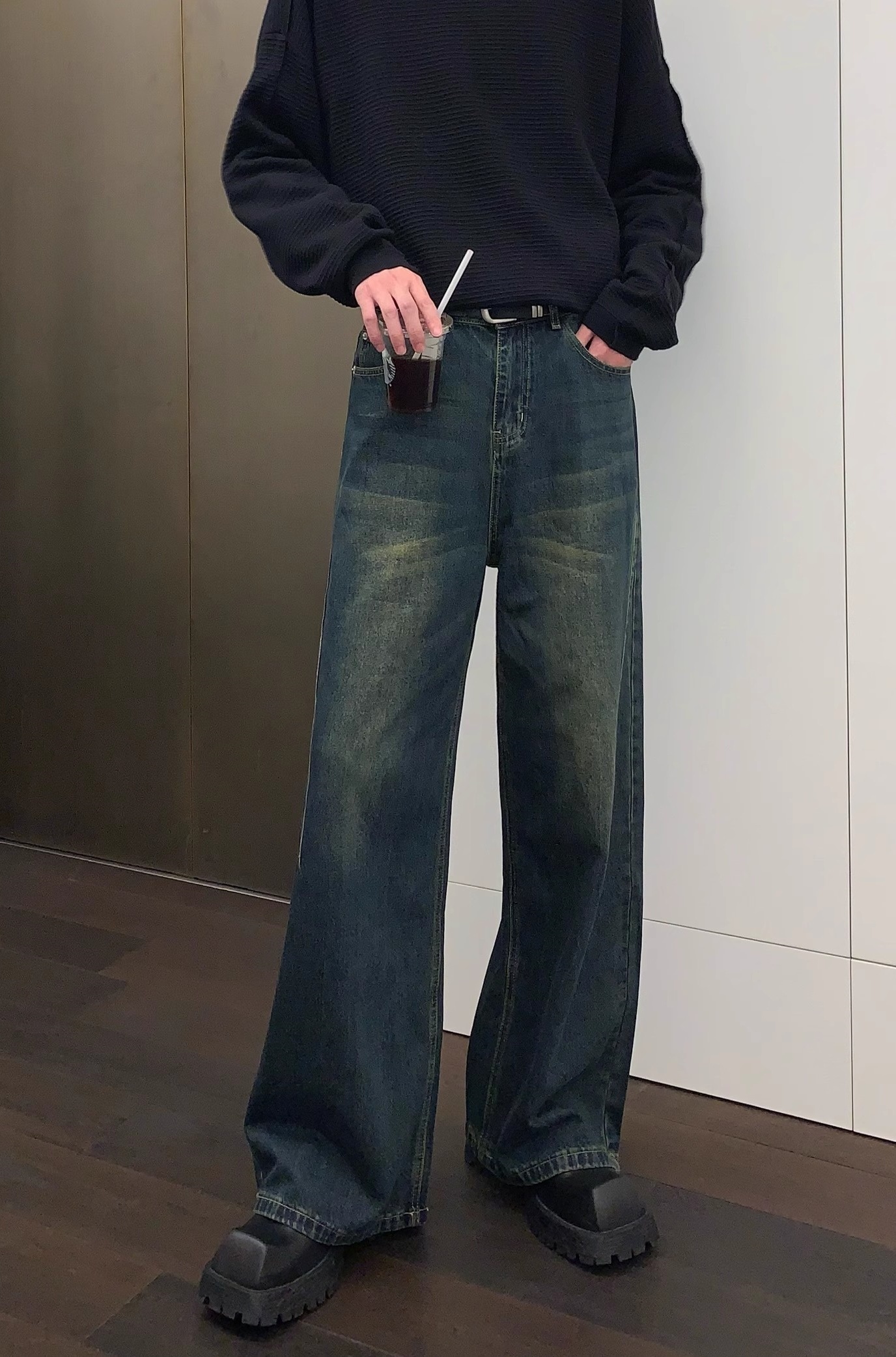 【🔥🛒今だけ限定価格/ 4Color】VINTAGE WASHED DENIM JEANS UNISEX STRAIGHT WIDE-LEG PANTS DG008137