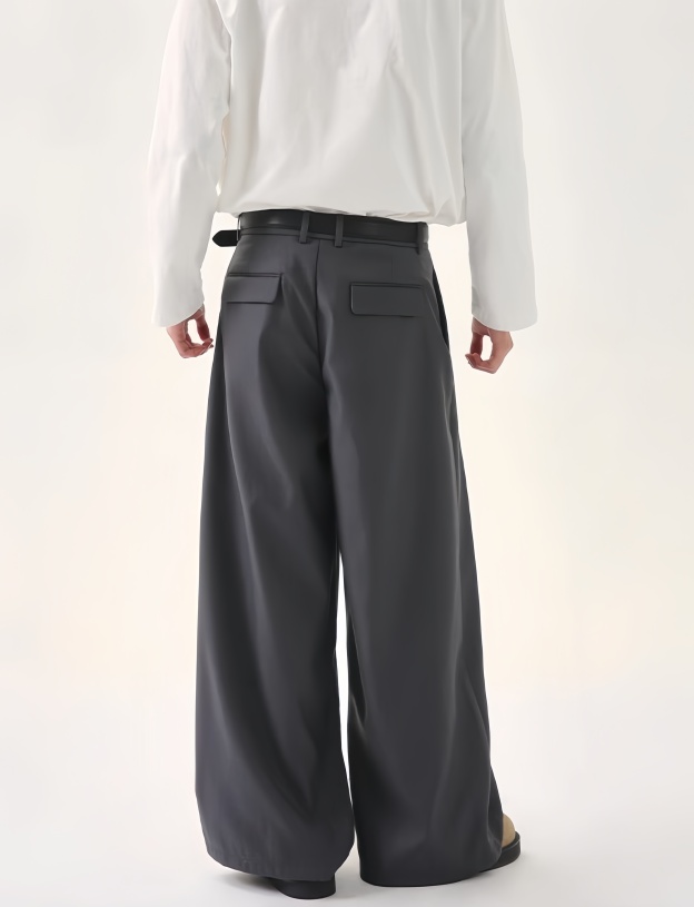 【数量限定価格🔥】CASUAL SOLID DESIGNER PLEATED STRAIGHT TROUSERS DG008142