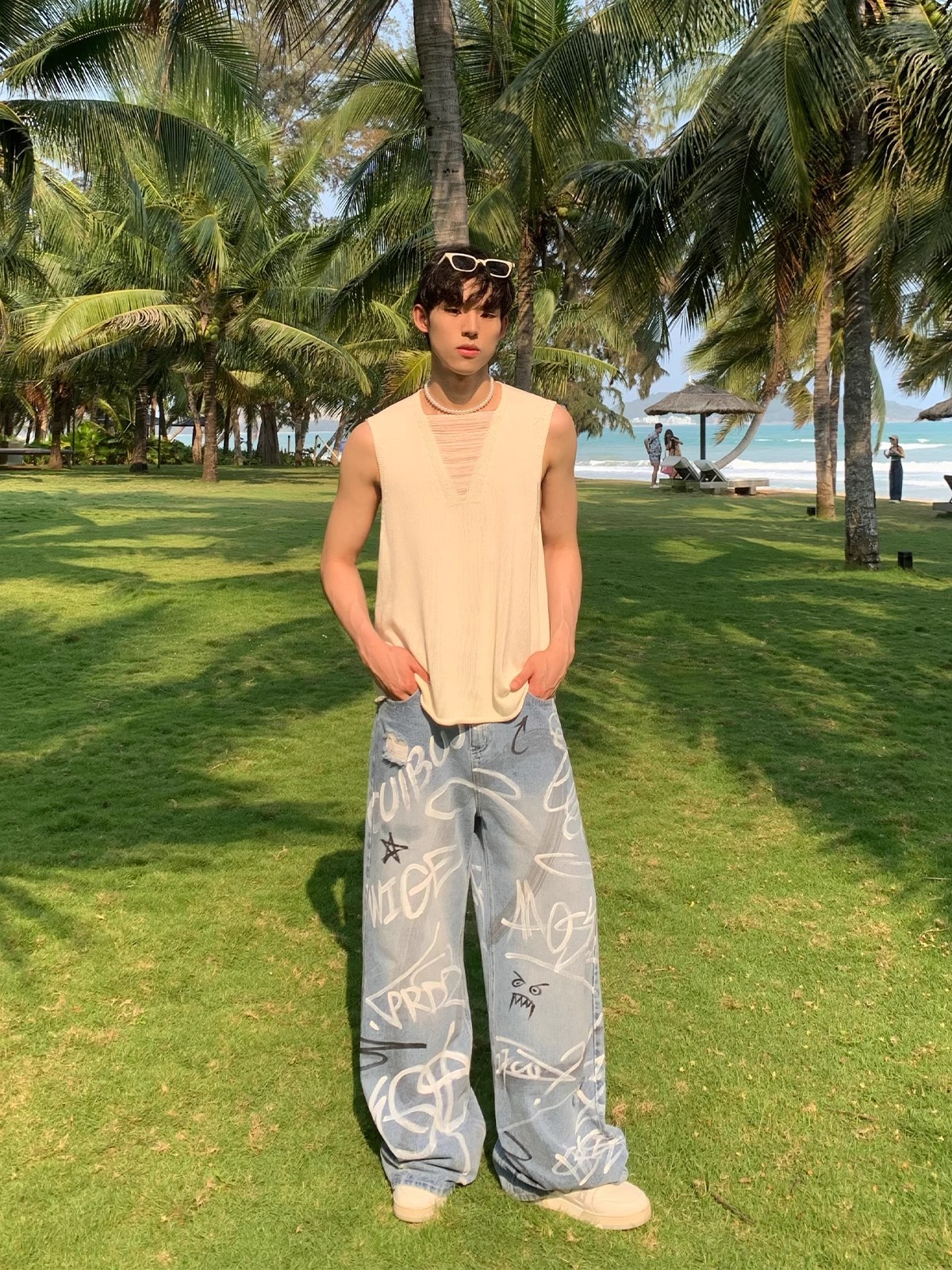 【😎オリジナルデザイン】 FUN GRAFFITI JEANS 😎EDGY STREET STYLE DG008162