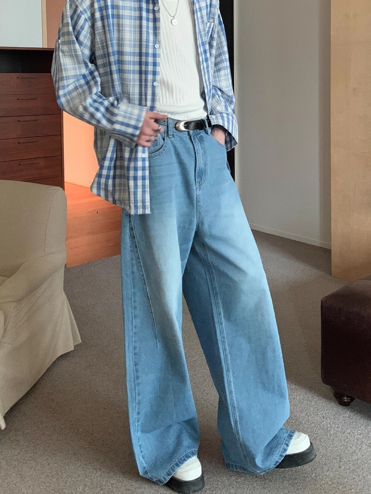 【🔥🛒今だけ限定価格/ 4Color】VINTAGE WASHED DENIM JEANS UNISEX STRAIGHT WIDE-LEG PANTS DG008137