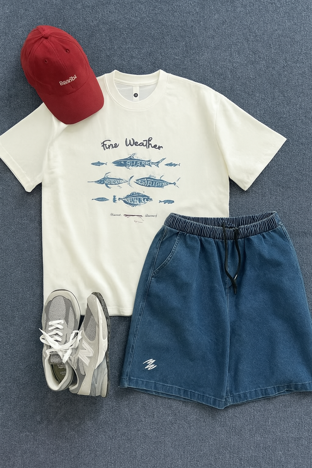 DG STUDIOS DG1144 夏の爽やかカジュアルセット｜海モチーフプリントTシャツ＋ブルーデニムショーツ