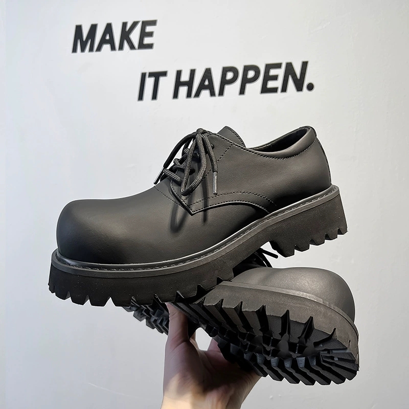 【🔥最近Tiktok人気】ユニセックス 厚底ブラックダービーシューズ – マットレザーの大きめトゥ、スタイルアップ効果