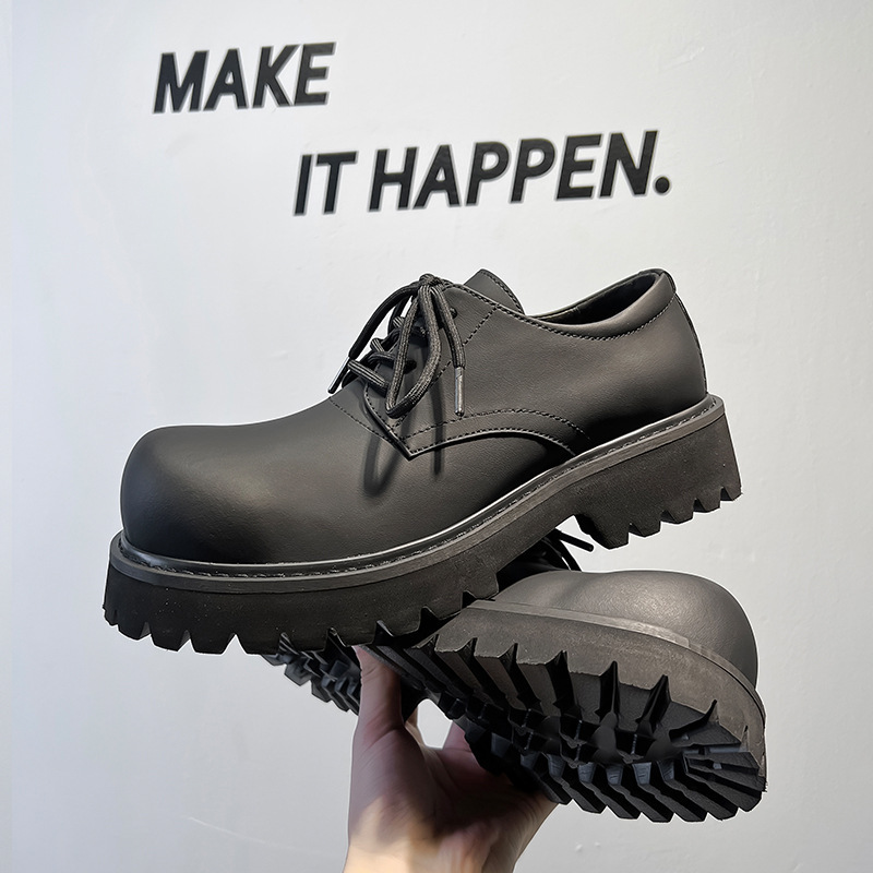 【🔥最近Tiktok人気】ユニセックス 厚底ブラックダービーシューズ – マットレザーの大きめトゥ、スタイルアップ効果