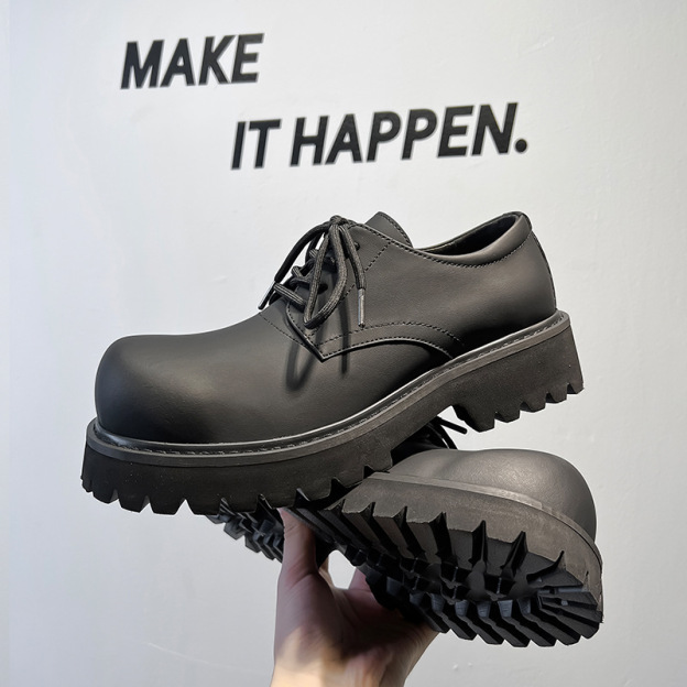 【🔥最近Tiktok人気】ユニセックス 厚底ブラックダービーシューズ – マットレザーの大きめトゥ、スタイルアップ効果