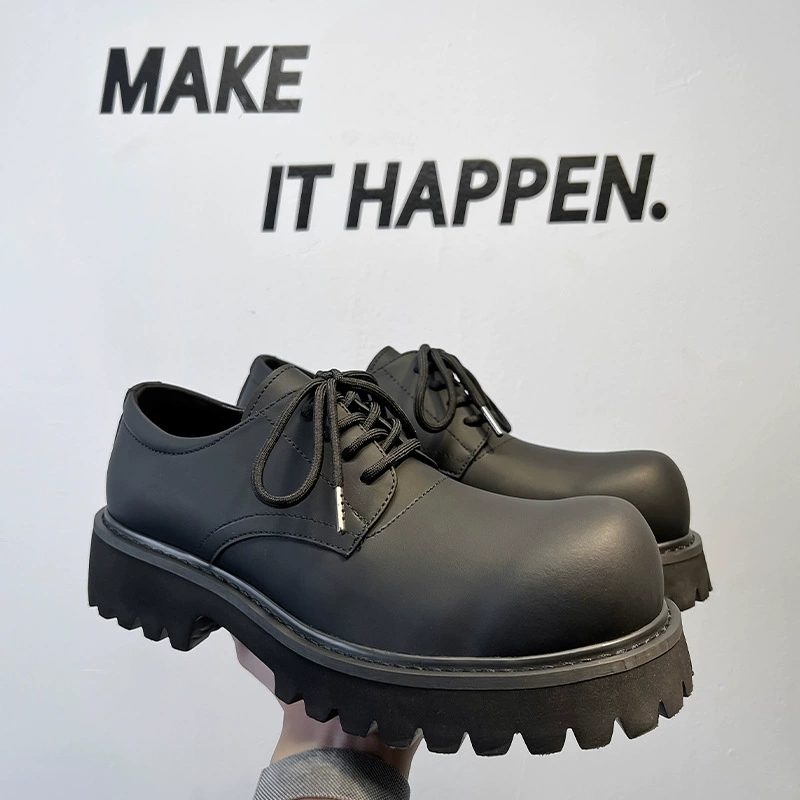 【🔥最近Tiktok人気】ユニセックス 厚底ブラックダービーシューズ – マットレザーの大きめトゥ、スタイルアップ効果