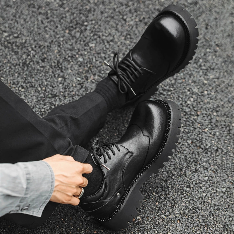 MEN’S THICK-SOLE DERBY SHOES | BRITISH WORKWEAR STYLE HEIGHT-INCREASING LEATHER SHOES