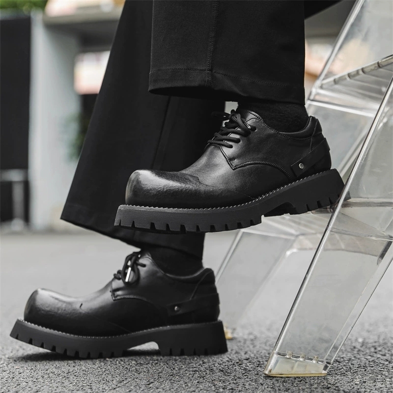 MEN’S THICK-SOLE DERBY SHOES | BRITISH WORKWEAR STYLE HEIGHT-INCREASING LEATHER SHOES