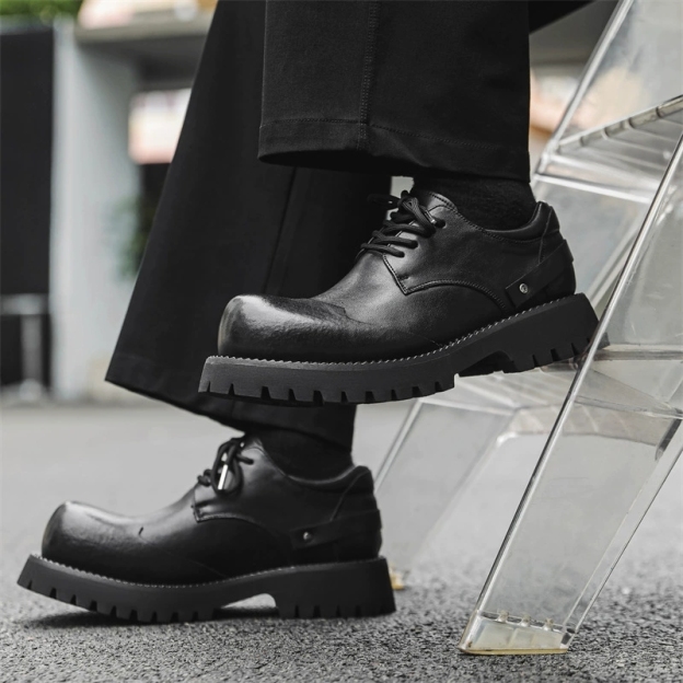 MEN’S THICK-SOLE DERBY SHOES | BRITISH WORKWEAR STYLE HEIGHT-INCREASING LEATHER SHOES