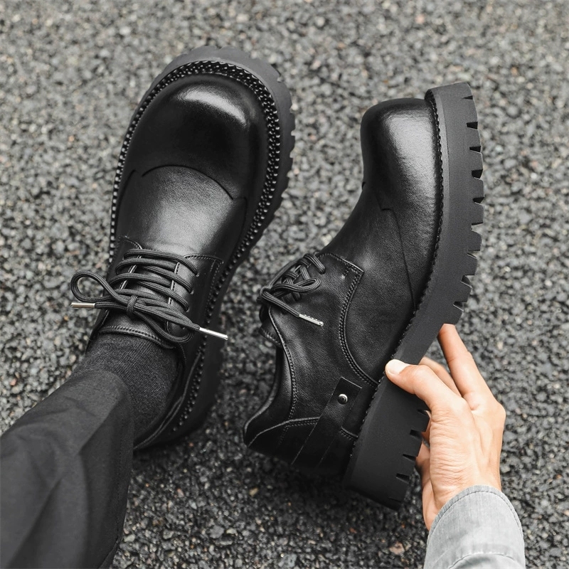 MEN’S THICK-SOLE DERBY SHOES | BRITISH WORKWEAR STYLE HEIGHT-INCREASING LEATHER SHOES