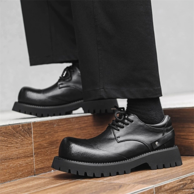 MEN’S THICK-SOLE DERBY SHOES | BRITISH WORKWEAR STYLE HEIGHT-INCREASING LEATHER SHOES