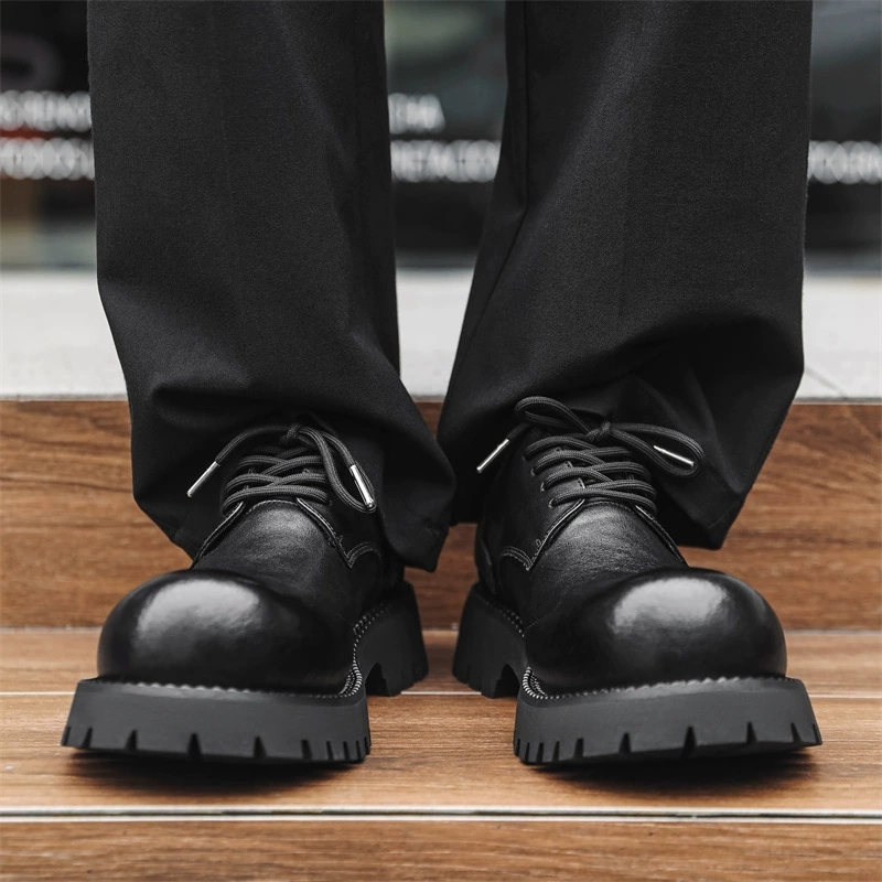 MEN’S THICK-SOLE DERBY SHOES | BRITISH WORKWEAR STYLE HEIGHT-INCREASING LEATHER SHOES