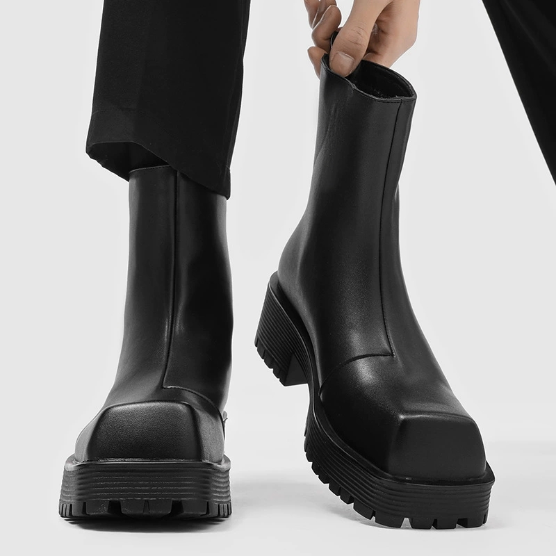 MEN’S SQUARE-TOE CHELSEA BOOTS | BRITISH-STYLE THICK-SOLE WORKWEAR BOOTS
