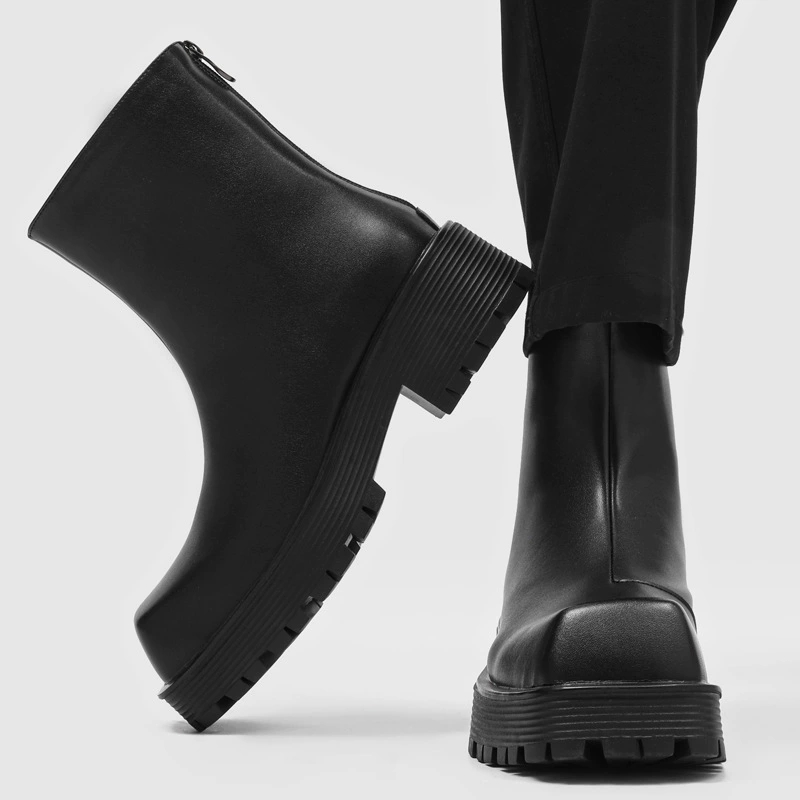 MEN’S SQUARE-TOE CHELSEA BOOTS | BRITISH-STYLE THICK-SOLE WORKWEAR BOOTS