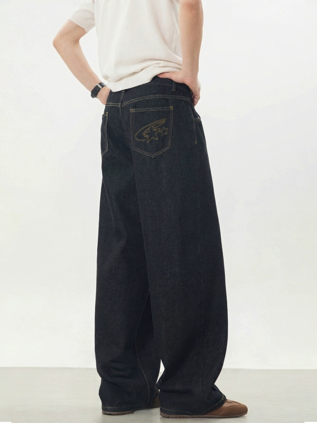 Men's Vintage Center Seam Straight Leg Jeans – Contrast Stitch Loose Fit Casual Denim Pants