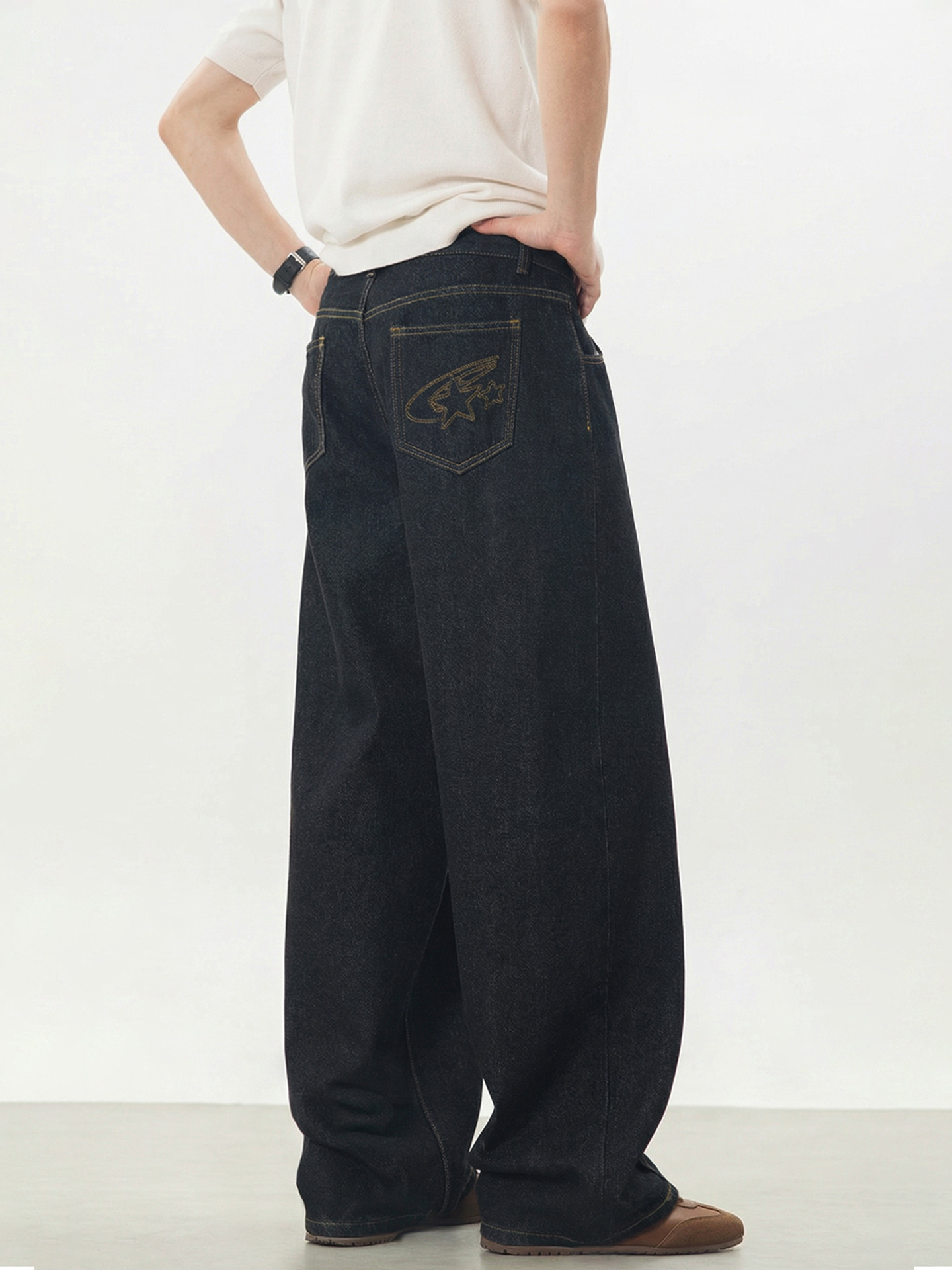 Men's Vintage Center Seam Straight Leg Jeans – Contrast Stitch Loose Fit Casual Denim Pants